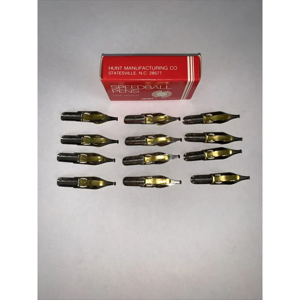 Vintage HUNT SPEEDBALL PENS D-4 Oval Easy To Use Calligraphy Pen Nibs (12)
